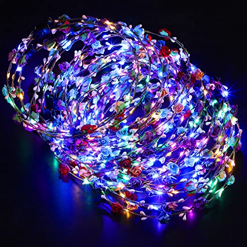 Janinka 30 Pieces LED Flower Crown Light up Headband Luminous LED Flower Wreath Floral Glowing Fairy Crown Glow in the Dark Headband for Women Girls Valentine's Day Wedding Party Hair Accessories