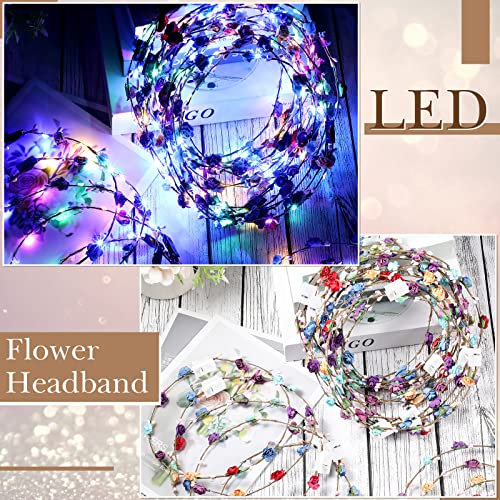 Janinka 30 Pieces LED Flower Crown Light up Headband Luminous LED Flower Wreath Floral Glowing Fairy Crown Glow in the Dark Headband for Women Girls Valentine's Day Wedding Party Hair Accessories