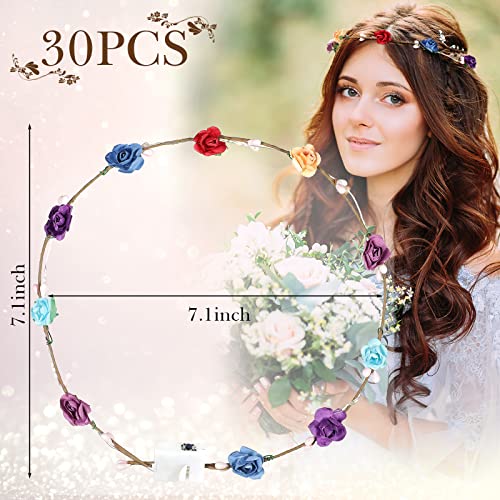 Janinka 30 Pieces LED Flower Crown Light up Headband Luminous LED Flower Wreath Floral Glowing Fairy Crown Glow in the Dark Headband for Women Girls Valentine's Day Wedding Party Hair Accessories