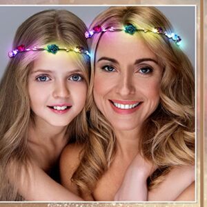 Janinka 30 Pieces LED Flower Crown Light up Headband Luminous LED Flower Wreath Floral Glowing Fairy Crown Glow in the Dark Headband for Women Girls Valentine's Day Wedding Party Hair Accessories