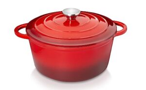 hystrada enameled cast iron dutch oven - 5qt dutch oven pot with lid and steel knob 500 degrees - cookware for gas, electric & ceramic stoves - red enamel - cooking & baking