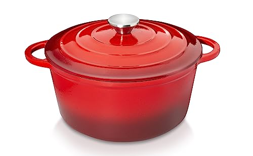 Hystrada Enameled Cast Iron Dutch Oven - 5qt Dutch Oven Pot with Lid and Steel Knob 500 degrees - Cookware for Gas, Electric & Ceramic Stoves - Red Enamel - Cooking & Baking