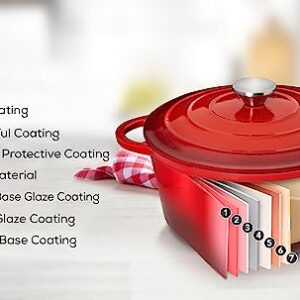 Hystrada Enameled Cast Iron Dutch Oven - 5qt Dutch Oven Pot with Lid and Steel Knob 500 degrees - Cookware for Gas, Electric & Ceramic Stoves - Red Enamel - Cooking & Baking