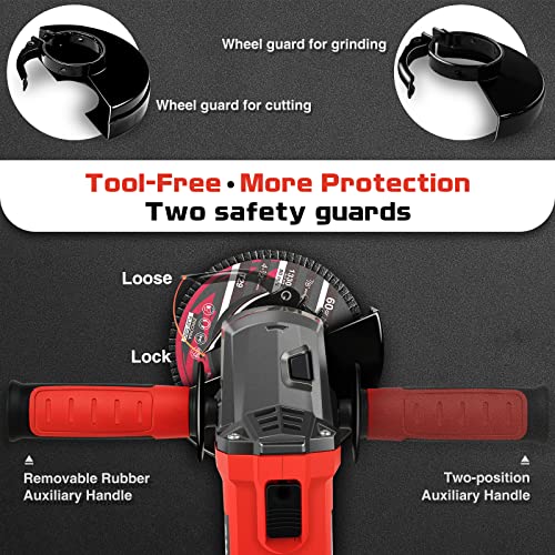 SHALL Angle Grinder Tool 7.5Amp 4-1/2 Inch Grinders Power Tools, Electric Metal Grinder 12000 RPM with 2 Safety Guards, 3 Cutting Wheels, 3 Flap Discs, Non-Slip Handle and Carbon Brush for Metal, Wood