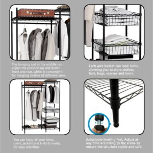 Xiofio 6 Tiers Heavy Duty Garment Rack,Clothing Storage Organizer,Metal Clothing Rack, Adjustable Clothing Rack with Hanging Rod and Wire Fixing Baskets,46.7"L x 15.7"W x 70.5"H Max Load 600LBS,Black