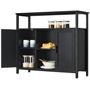 usikey Storage Cabinet with 2 Doors, Kitchen Buffet Cabinet with Storage, Storage Sideboard with Adjustable Shelves, for Living Room, Dining Room Dark Black