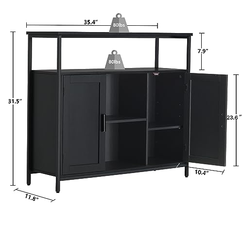 usikey Storage Cabinet with 2 Doors, Kitchen Buffet Cabinet with Storage, Storage Sideboard with Adjustable Shelves, for Living Room, Dining Room Dark Black