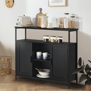 usikey Storage Cabinet with 2 Doors, Kitchen Buffet Cabinet with Storage, Storage Sideboard with Adjustable Shelves, for Living Room, Dining Room Dark Black