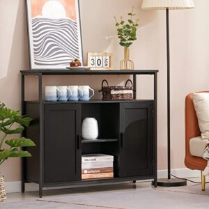 usikey Storage Cabinet with 2 Doors, Kitchen Buffet Cabinet with Storage, Storage Sideboard with Adjustable Shelves, for Living Room, Dining Room Dark Black