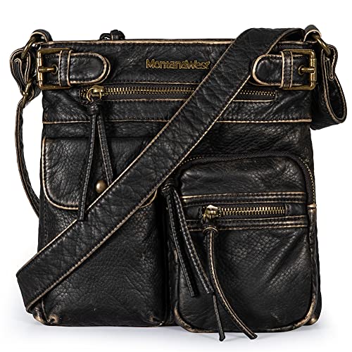 Montana West Crossbody Bag for Women Soft Leather Multi Pocket Shoulder Bags Vintage Women's Purses and Handbags MWC-046BZ