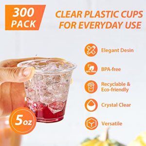 Lilymicky [300 Pack] 5 oz Clear Plastic Cups, Disposable Plastic Shot Glasses, 5 Ounce Plastic Party Drinking Cups for Gatherings, Carnival, and any Events