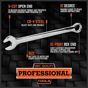 HORUSDY 15-Piece SAE Wrench Set, V Notch Premium Combination Wrenchs Set, SAE 1/4" to 1", Max Torque, 12-Point, Chrome Vanadium Steel, with Storage Rack