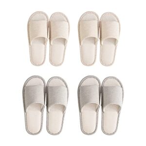 maltose washable house slipper for guests reusable 4 pair non slip thick bottom breathable linen house slipper for women men couple spa slippers open toe bulk (2 beige medium size+2 brown large size)