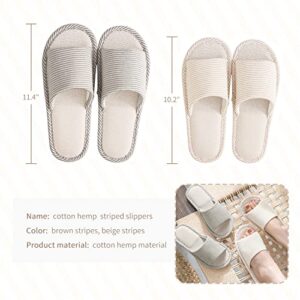 Maltose Washable House Slipper for Guests Reusable 4 Pair Non Slip Thick Bottom Breathable Linen House Slipper for Women Men Couple Spa Slippers Open Toe Bulk (2 Beige Medium Size+2 Brown Large Size)