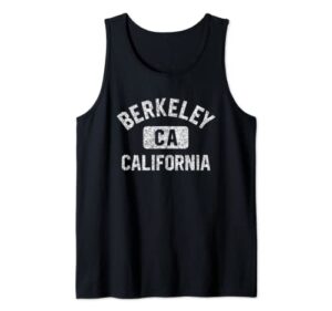 berkeley ca california gym style distressed white print tank top