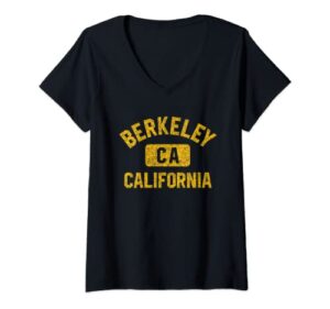 womens berkeley ca california gym style distressed amber print v-neck t-shirt