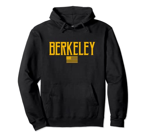 Berkeley California US Flag Vintage Text Amber Print Pullover Hoodie