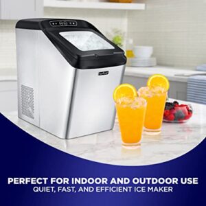 NutriChef Countertop Nugget Ice Maker Machine - Electric Nugget Ice Maker Countertop with Ice Scoop and Basket, Includes Rear-Mounted Hose Drainage, Compact, Convenient, and Incredibly Fast - NCICNUG