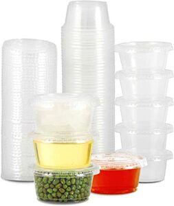 ficucuso [200 sets - 2 oz jello shot cups,condiment containers with leak-proof lids, disposable plastic cups with lids for sauces, souffle, food samples, pills and more