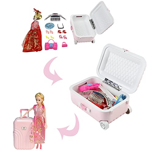 Doll Accessories Carry On Suitcase for Doll Suitcase Luggage Mini Travel Suitcase for 18 Inch Girl Doll Travel Gear Mini Trolley Case Doll Carrier Storage Miniature Suitcase Doll Playsets