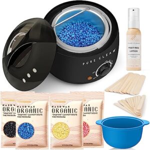 wax warmer, pureclean hair removal home waxing kit, hard wax kit with 4 formula wax beads for body women men at home waxing
