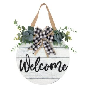 3d welcome wreaths for front door | white horizontal concave stripes wooden farmhouse welcome sign for home wall decor