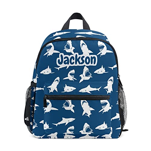 Sinestour Custom White Sharks Kid's Backpack Personalized Backpack with Name/Text Preschool Backpack for Boys Customizable Toddler Backpack for Girls with Chest Strap