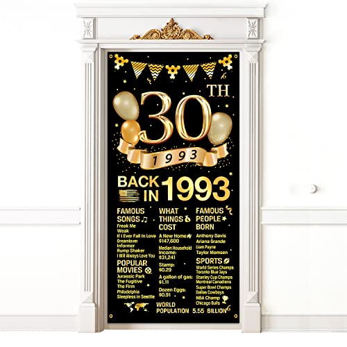 MiCa Direct 30th Birthday Door Cover Banner Decorations, Black Gold Happy 30th Birthday Door Cover Party Supplies, Large Thirty Year Old Birthday Poster Backdrop Sign Decor, MK017