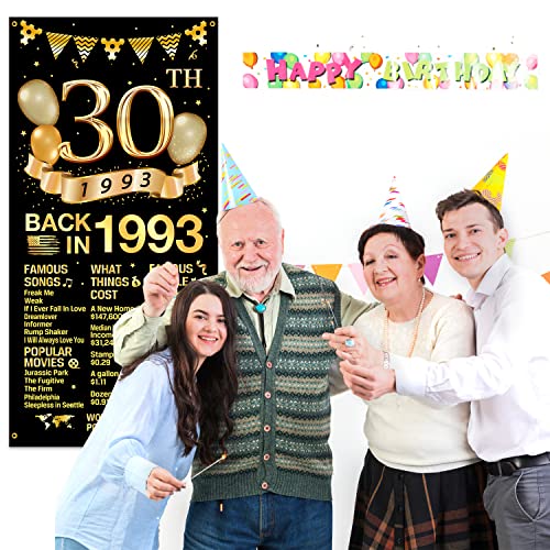 MiCa Direct 30th Birthday Door Cover Banner Decorations, Black Gold Happy 30th Birthday Door Cover Party Supplies, Large Thirty Year Old Birthday Poster Backdrop Sign Decor, MK017