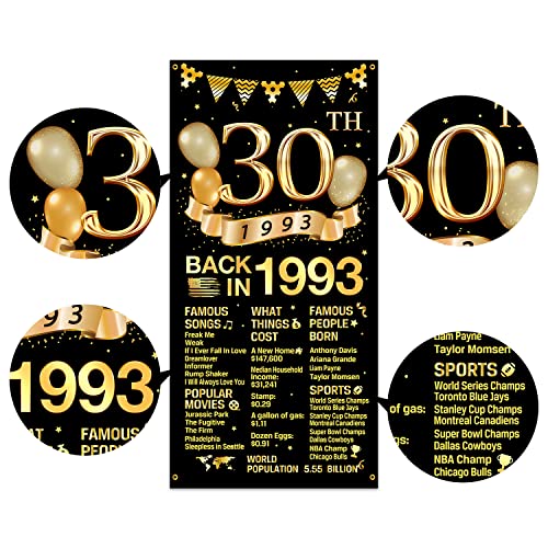 MiCa Direct 30th Birthday Door Cover Banner Decorations, Black Gold Happy 30th Birthday Door Cover Party Supplies, Large Thirty Year Old Birthday Poster Backdrop Sign Decor, MK017