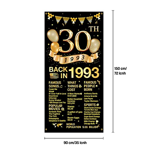 MiCa Direct 30th Birthday Door Cover Banner Decorations, Black Gold Happy 30th Birthday Door Cover Party Supplies, Large Thirty Year Old Birthday Poster Backdrop Sign Decor, MK017