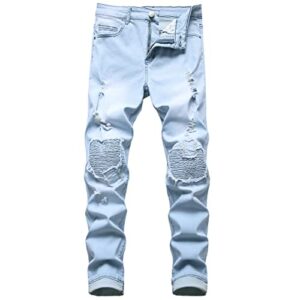 nlsxmx men's slim fit biker jeans, ripped stretch distressed destroyed straight leg moto denim pants(light blue,34)