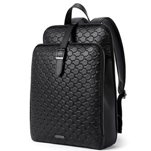 cluci womens backpack purse leather 15.6 inch laptop travel business vintage large shoulder bags black fine lines