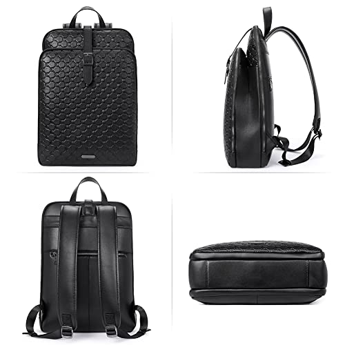 CLUCI Womens Backpack Purse Leather 15.6 Inch Laptop Travel Business Vintage Large Shoulder Bags Black Fine Lines