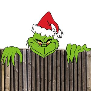 amzfavor christmas decorations outdoor - fence yard sign with hand head for holiday christmas fence peeker decorations