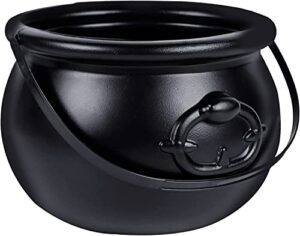 zcaukya halloween large cauldron, 7.4" black plastic witch pot with handle, vintage cauldron candy bowl for trick or treat, dressing accessories, halloween decorations