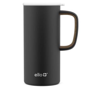ello campy vacuum insulated travel mug with leak-proof slider lid and comfy carry handle, perfect for coffee or tea, bpa free, matte black, 18oz