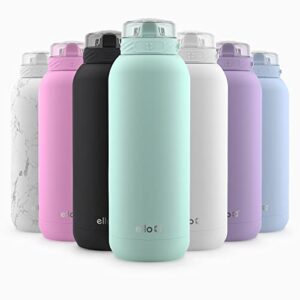 ello cooper vacuum insulated stainless steel water bottle with soft straw and carry loop, double walled, leak proof, yucca, 32oz