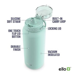 Ello Cooper Vacuum Insulated Stainless Steel Water Bottle with Soft Straw and Carry Loop, Double Walled, Leak Proof, Yucca, 32oz