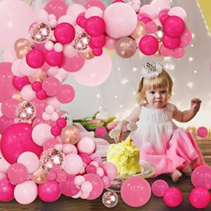 PERPAOL 143Pcs Rose Pink Balloon Garland Arch Kit, Hot Pink Metallic Rose Gold Chrome Balloons for Wedding Party Princess Theme Birthday Bridal Shower Decorations