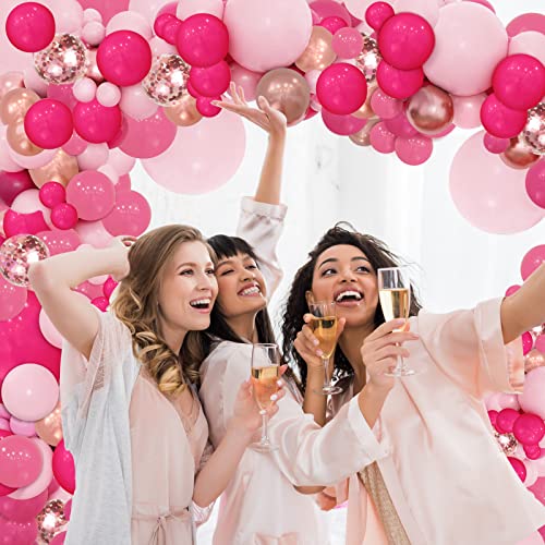 PERPAOL 143Pcs Rose Pink Balloon Garland Arch Kit, Hot Pink Metallic Rose Gold Chrome Balloons for Wedding Party Princess Theme Birthday Bridal Shower Decorations