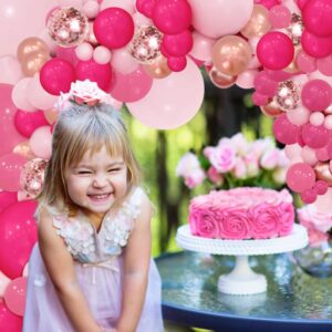 PERPAOL 143Pcs Rose Pink Balloon Garland Arch Kit, Hot Pink Metallic Rose Gold Chrome Balloons for Wedding Party Princess Theme Birthday Bridal Shower Decorations