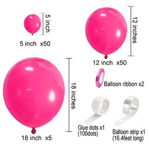 Hot Pink Balloons Different Sizes Pack, 105pcs 5/12/18 Inch Dark Pink Balloons Fuschia Ballons Matte Balloons Various Size Balloons for Birthday Barbie Valentines Day Party Decorations