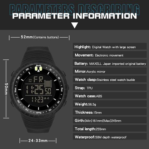 Men Digital Watch Waterproof Sports Military Watch Tactical Watches for Men Wrist Watch Big Face LED Backlight Alarm Stopwatch