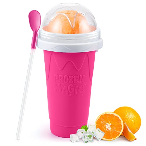 RELPOM® Slushie Maker Cup, TIK TOK Magic Quick Frozen Smoothies Cup, Cooling Cup, Double Layer Squeeze Slushy Maker Cup, Cool Stuff Birthday Gifts for Kids (Pink)