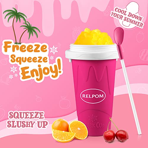 RELPOM® Slushie Maker Cup, TIK TOK Magic Quick Frozen Smoothies Cup, Cooling Cup, Double Layer Squeeze Slushy Maker Cup, Cool Stuff Birthday Gifts for Kids (Pink)