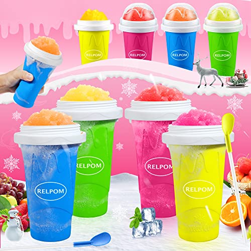 RELPOM® Slushie Maker Cup, TIK TOK Magic Quick Frozen Smoothies Cup, Cooling Cup, Double Layer Squeeze Slushy Maker Cup, Cool Stuff Birthday Gifts for Kids (Pink)