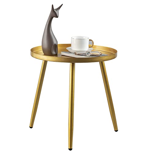 AOJEZOR Gold End Table, Ideal for Any Room-Side Tables Living Room,Bedroom, Gold Plant Stand Balcony, Metal Structure Indoor & Outdoor,Gold Tray with 3 Legs