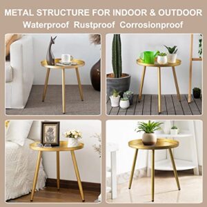 AOJEZOR Gold End Table, Ideal for Any Room-Side Tables Living Room,Bedroom, Gold Plant Stand Balcony, Metal Structure Indoor & Outdoor,Gold Tray with 3 Legs