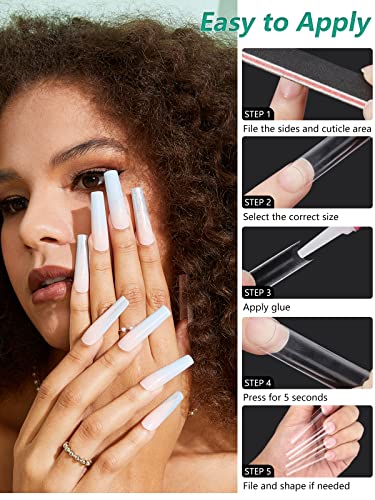 504 PCS No C Curve Clear Nail Tips for Acrylic Nails Professional, 3XL Extra Long, 12 Sizes Half Cover Straight Tapered Square French Fake Nail Tips for Nail Salons Home DIY